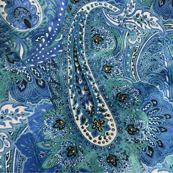 B.L.E.U. vibrant blue, paisley print, size XLarge women’s top, - Picture 5 of 7
